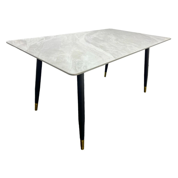 Venus 150cm Black Dining Table with Grey Ceramic Stone Top