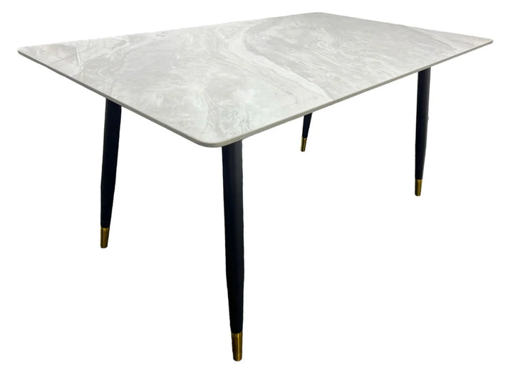 Venus 150cm Black Dining Table with Grey Ceramic Stone Top