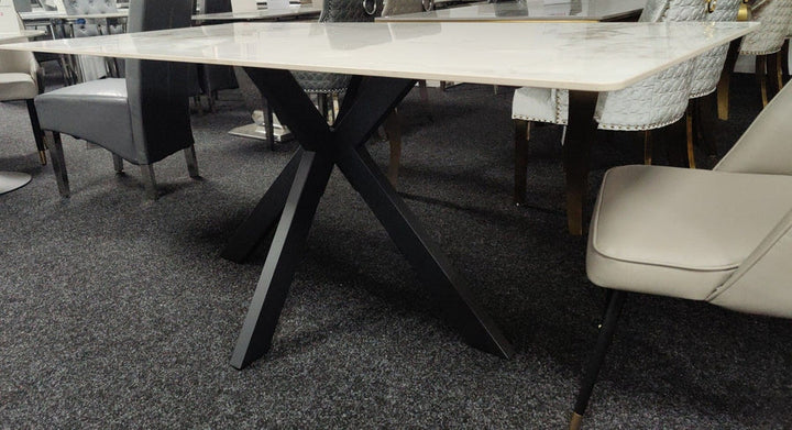 Phoenix 180cm White Ceramic Marble Fixed Dining Table - Belmont Interiors