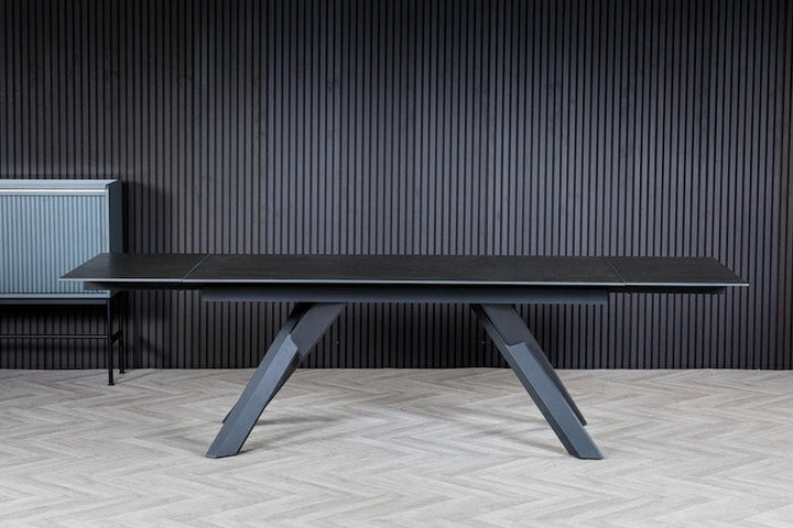 Caso 180-280cm Dark Grey Ceramic Marble Side Extending Dining Table - Belmont Interiors