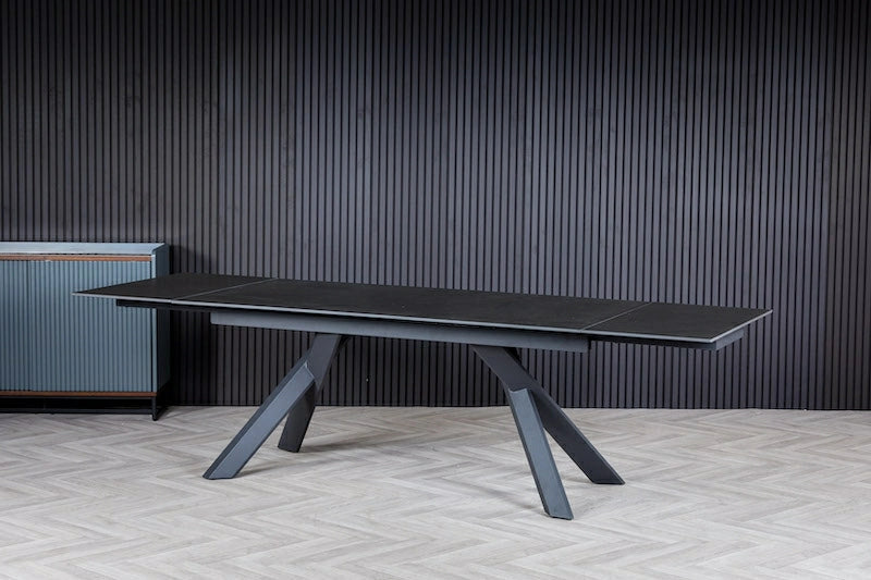 Caso 180-280cm Dark Grey Ceramic Marble Side Extending Dining Table - Belmont Interiors