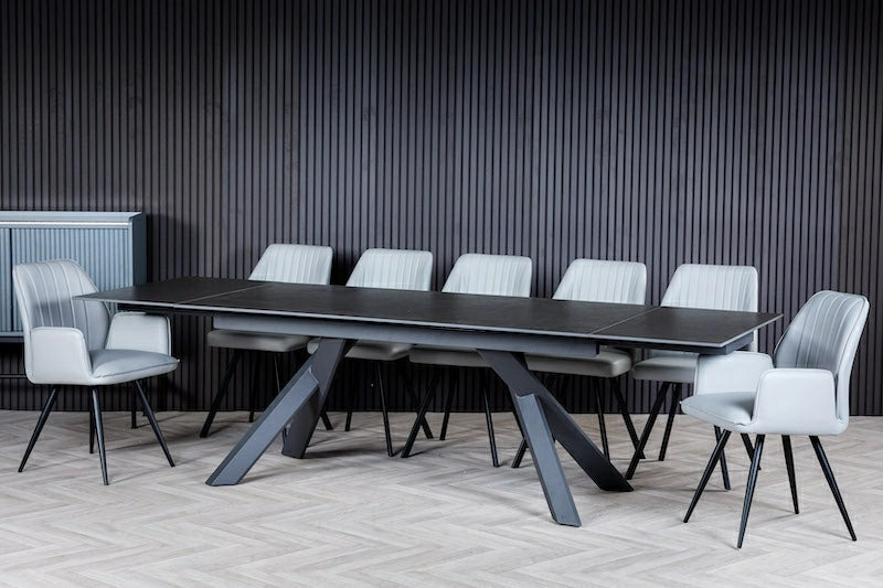 Caso 180-280cm Dark Grey Ceramic Marble Side Extending Dining Table - Belmont Interiors