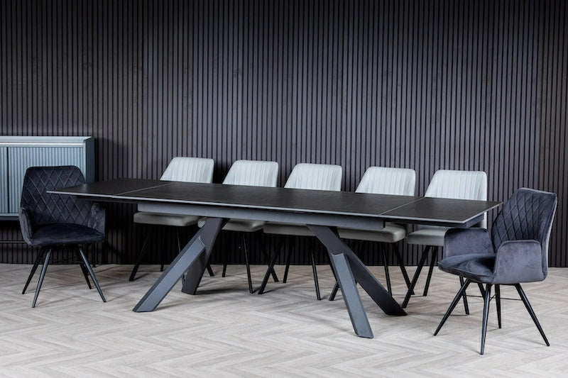 Caso 180-280cm Dark Grey Ceramic Marble Side Extending Dining Table - Belmont Interiors