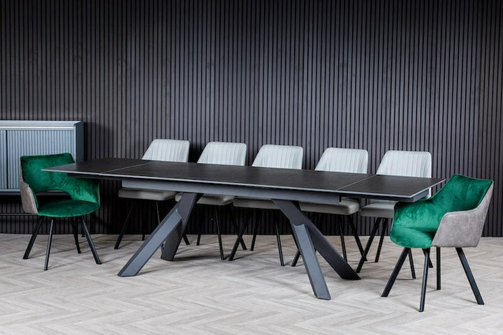 Caso 180-280cm Dark Grey Ceramic Marble Side Extending Dining Table - Belmont Interiors