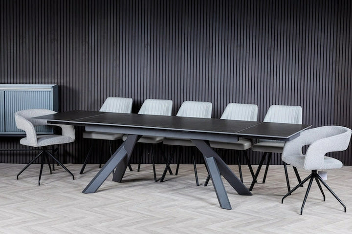 Caso 180-280cm Dark Grey Ceramic Marble Side Extending Dining Table - Belmont Interiors