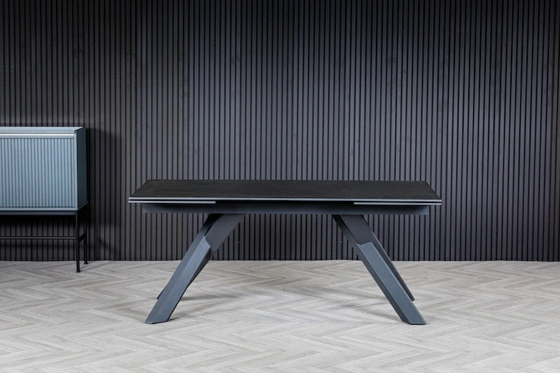 Caso 180-280cm Dark Grey Ceramic Marble Side Extending Dining Table - Belmont Interiors