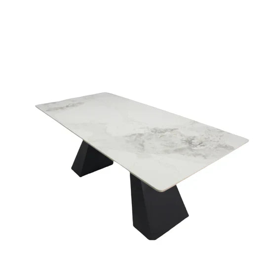 Roma 180cm White Ceramic Marble Dining Table + Cream Boucle Velvet Chairs - Belmont Interiors