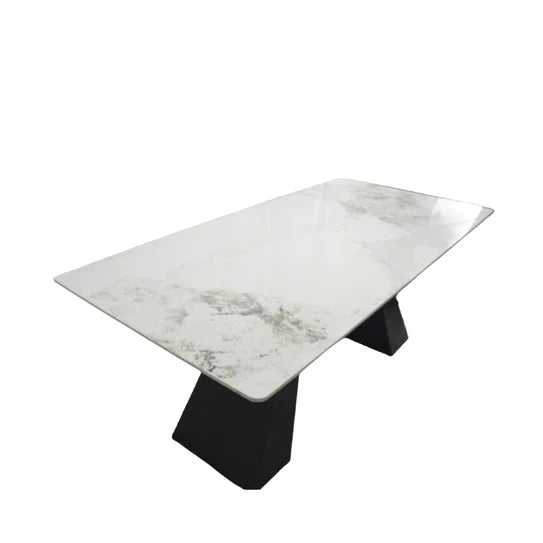 Roma 180cm White Ceramic Marble Dining Table + Cream Boucle Velvet Chairs - Belmont Interiors