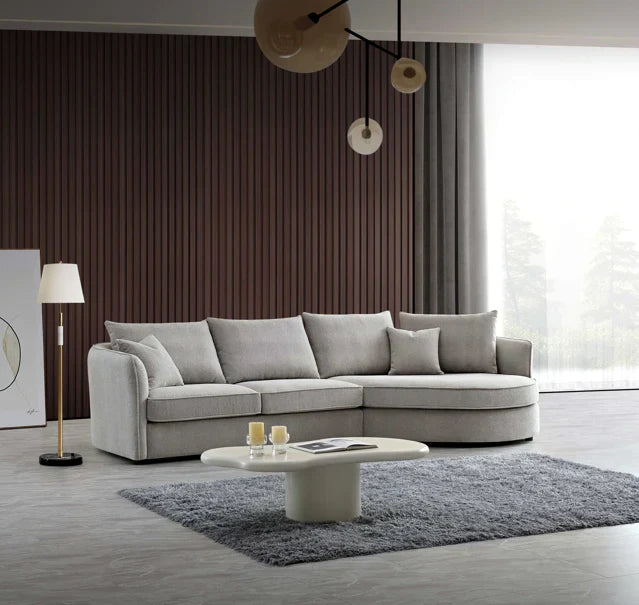 The Rubin Premium Corner Lounger Sofa in Taupe Pebble Boucle Fabric - Belmont Interiors