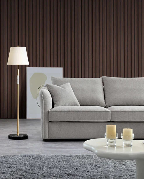 The Rubin Premium Corner Lounger Sofa in Taupe Pebble Boucle Fabric - Belmont Interiors