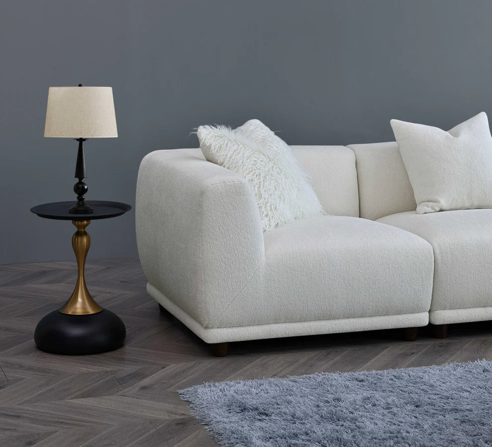 The Lottie Polar White Boucle Corner Premium Modular Sofa in White Boucle Fabric - Belmont Interiors