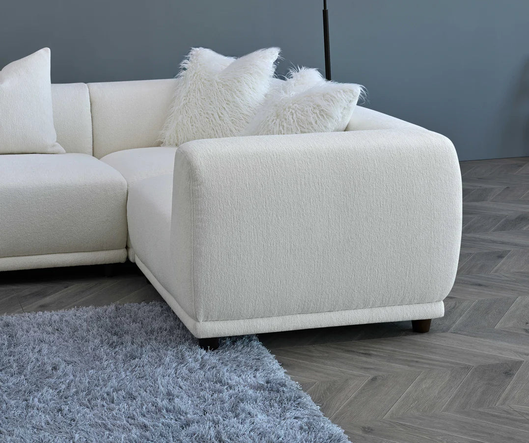 The Lottie Polar White Boucle Corner Premium Modular Sofa in White Boucle Fabric - Belmont Interiors