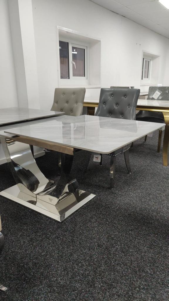 Arial 1.6-2.0m Extending Grey Ceramic Marble Dining Table - Belmont Interiors