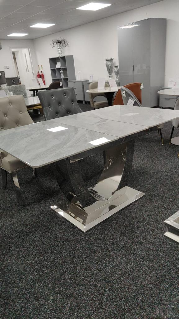 Arial 1.6-2.0m Extending Grey Ceramic Marble Dining Table - Belmont Interiors