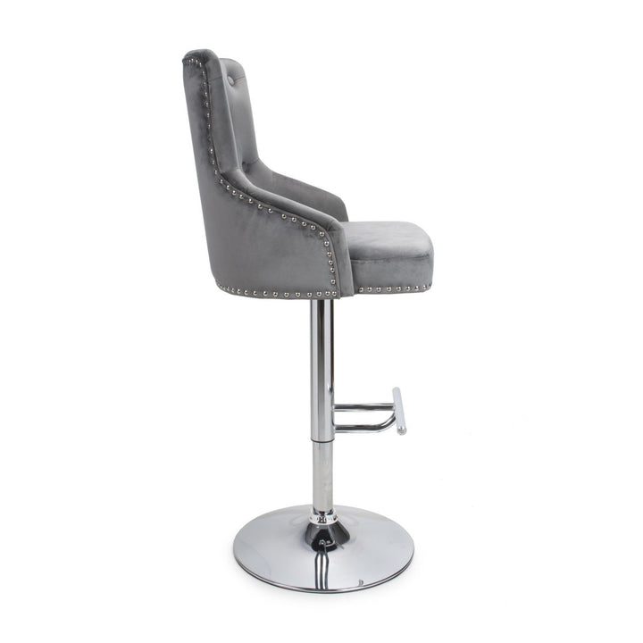 Knox Brushed Velvet Grey Bar Stool - Belmont Interiors