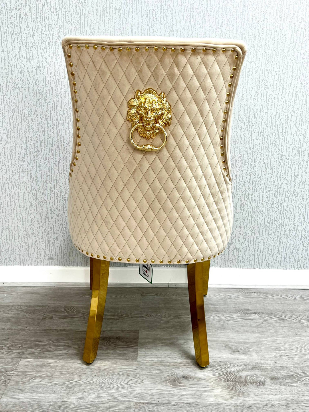 Majestic Lion Knocker Quilted Tufted Plush Velvet Dining Chair Chrome Legs - 10 Colours - Belmont Interiors