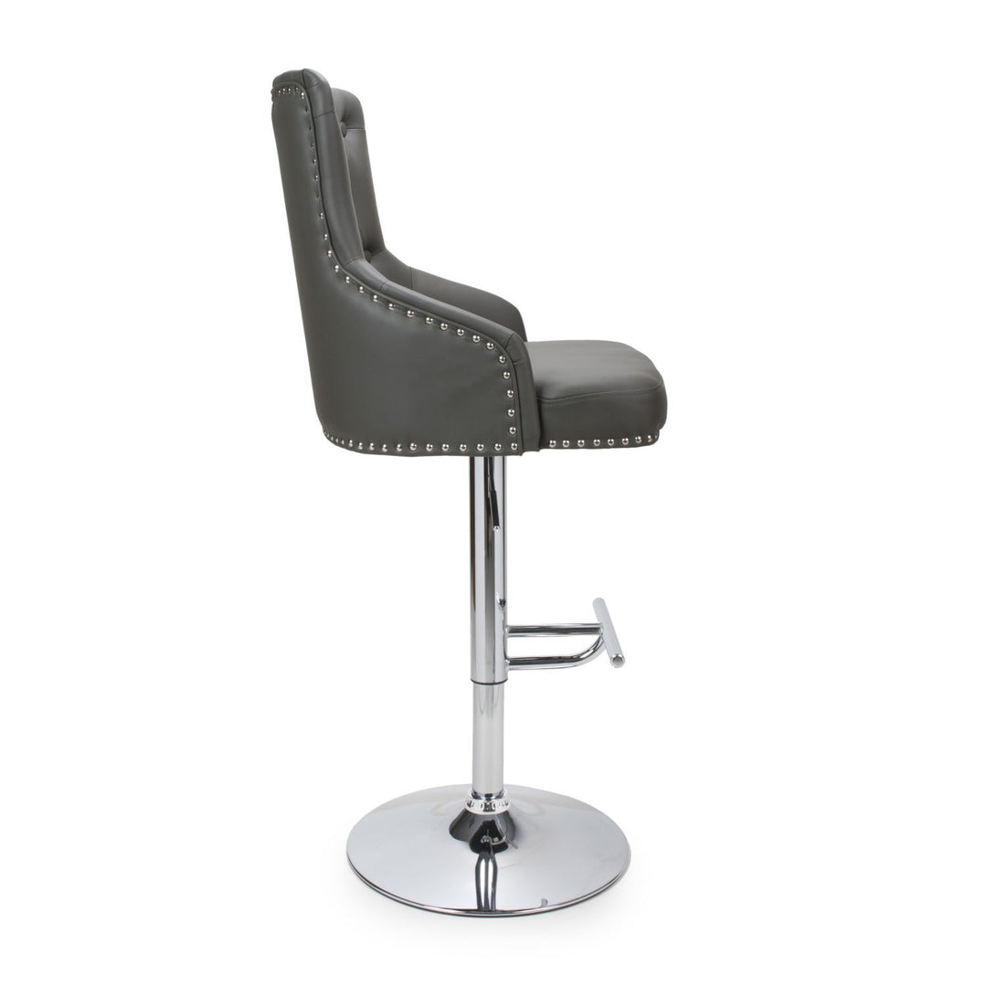 Knox Leather Effect Graphite Grey Bar Stool - Grey - Belmont Interiors