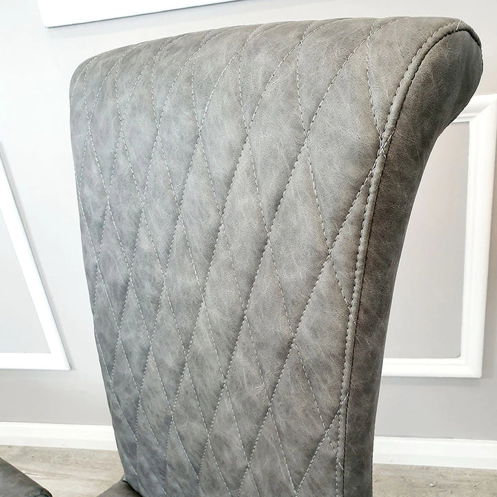 Nicole Dark Grey Leather Cross Stitch Dining Chair - Belmont Interiors