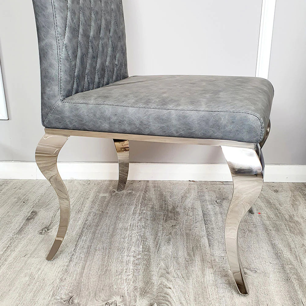 Nicole Dark Grey Leather Cross Stitch Dining Chair - Belmont Interiors