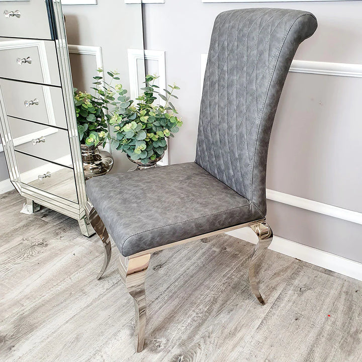 Nicole Dark Grey Leather Cross Stitch Dining Chair - Belmont Interiors