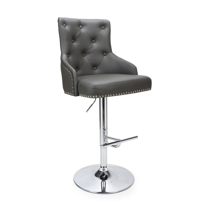 Knox Leather Effect Graphite Grey Bar Stool - Grey - Belmont Interiors