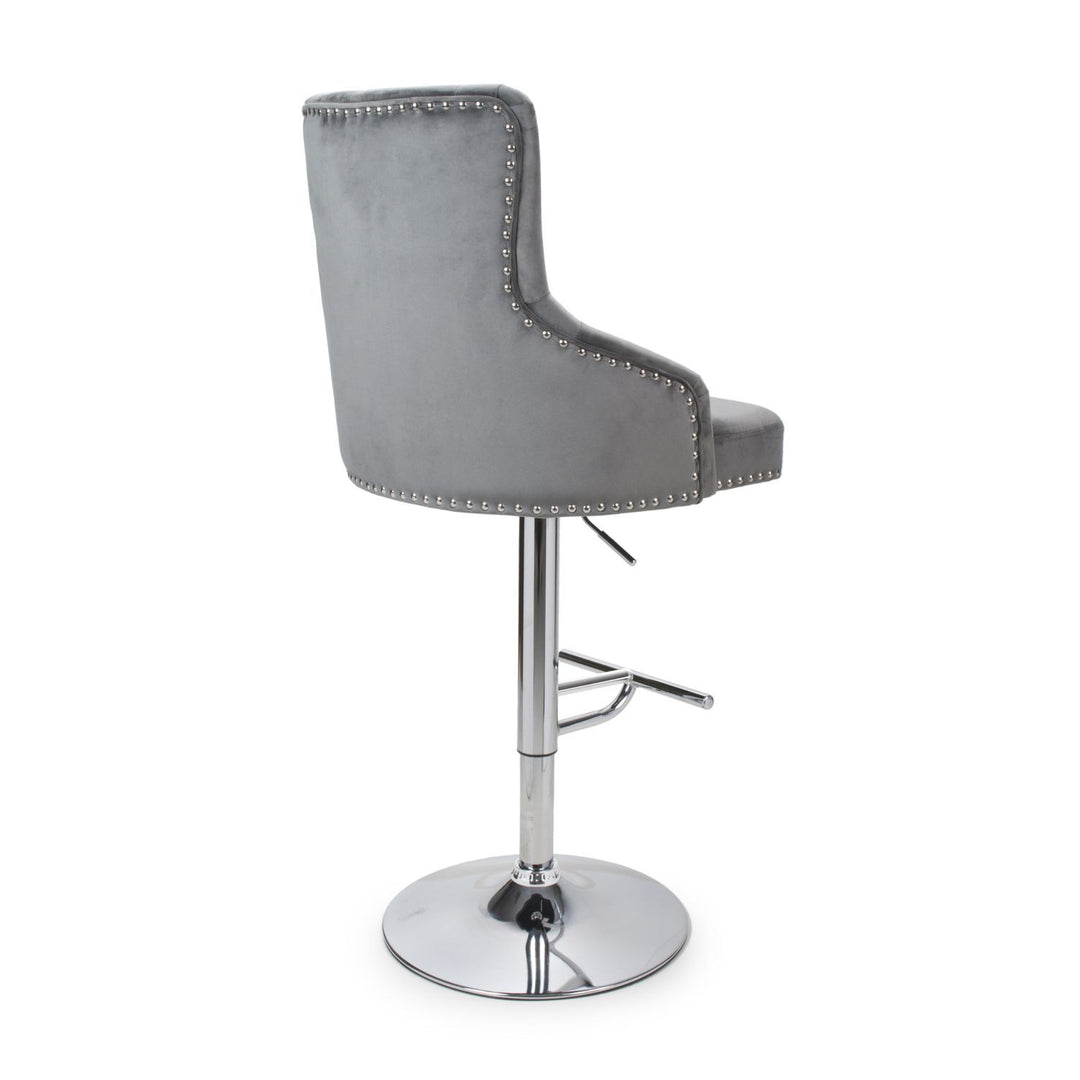 Knox Brushed Velvet Grey Bar Stool - Belmont Interiors