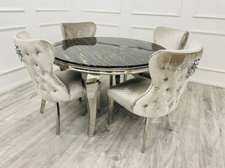 Louis 130cm Round Marble / Glass Dining Table - Belmont Interiors