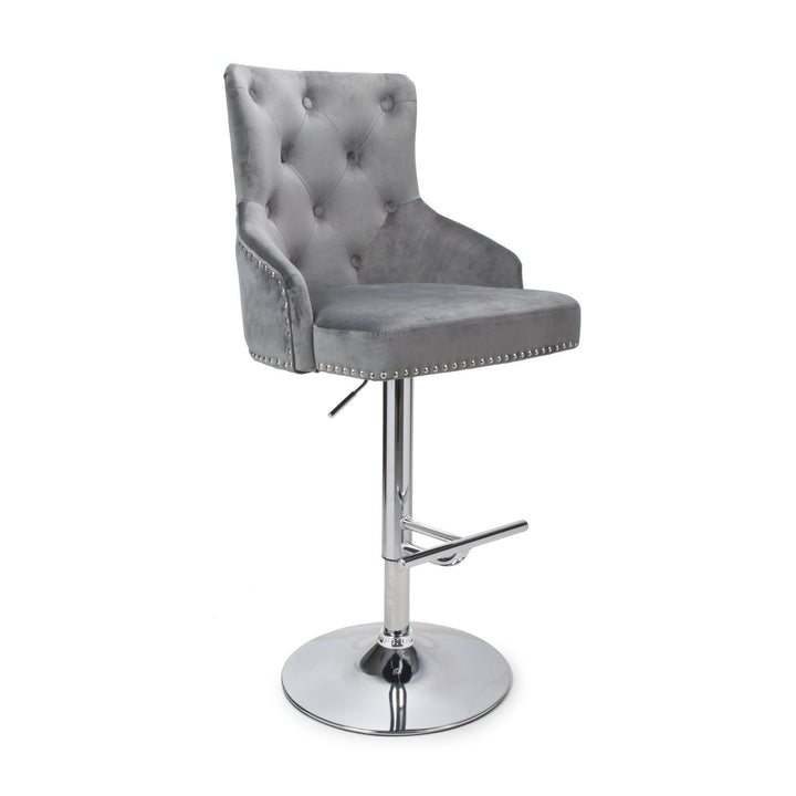 Knox Brushed Velvet Grey Bar Stool - Belmont Interiors