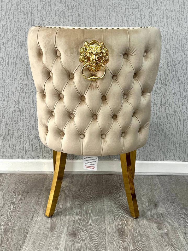 Victoria Mink Gold Lion Velvet Chair Gold Legs - Belmont Interiors