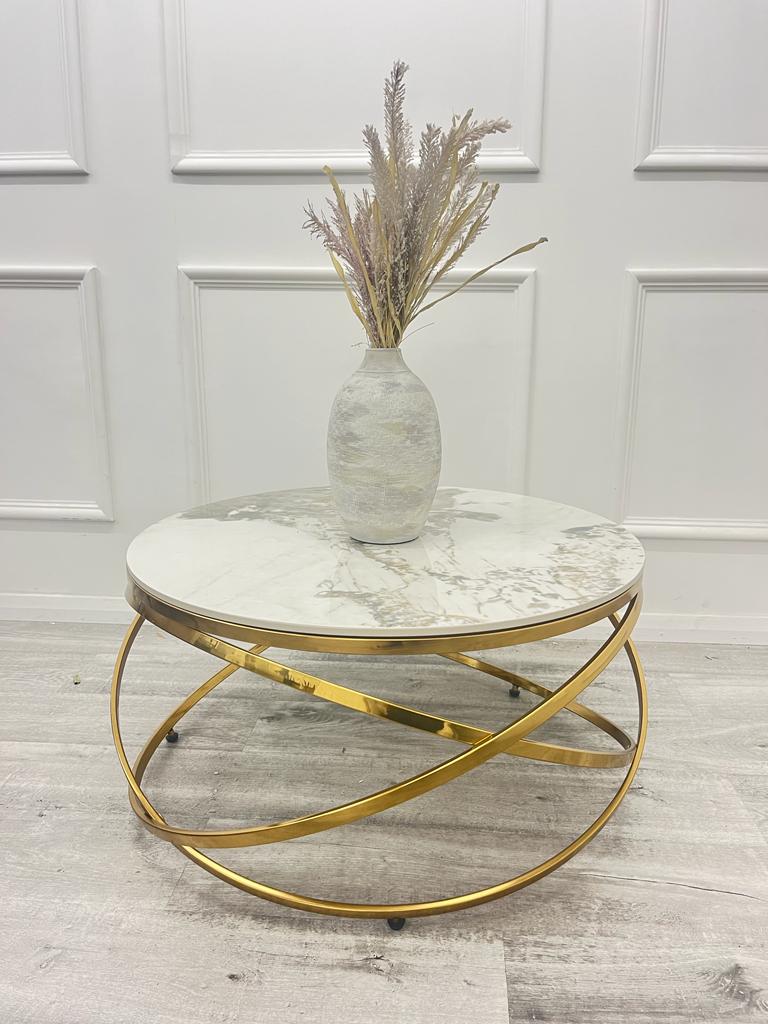 Spiro 80cm Round Gold Coffee Table - Belmont Interiors