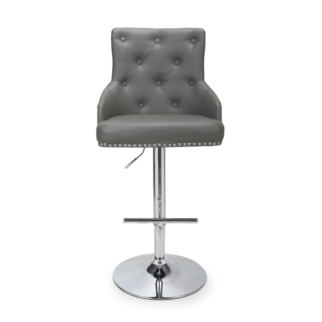 Knox Leather Effect Graphite Grey Bar Stool - Grey - Belmont Interiors