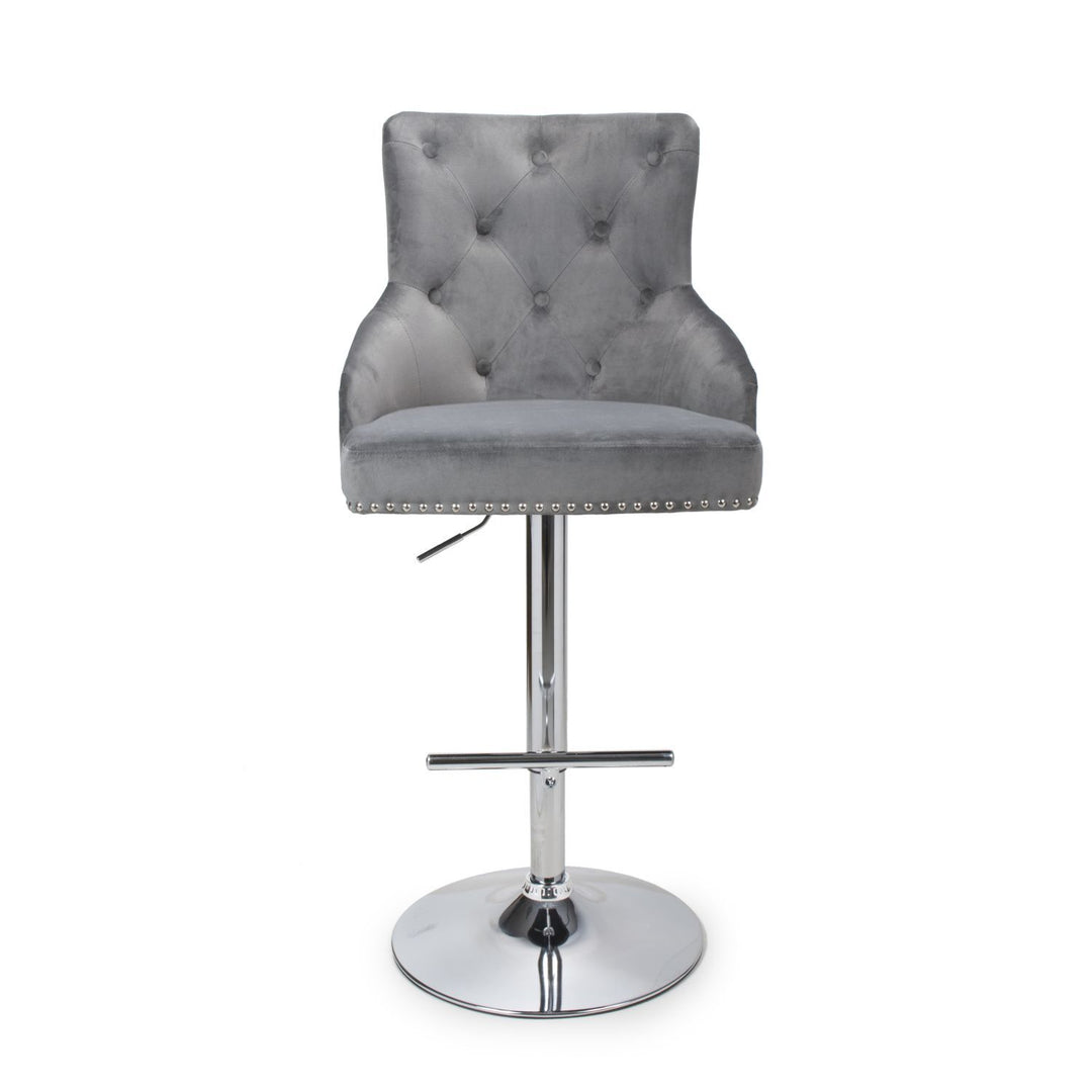 Knox Brushed Velvet Grey Bar Stool - Belmont Interiors