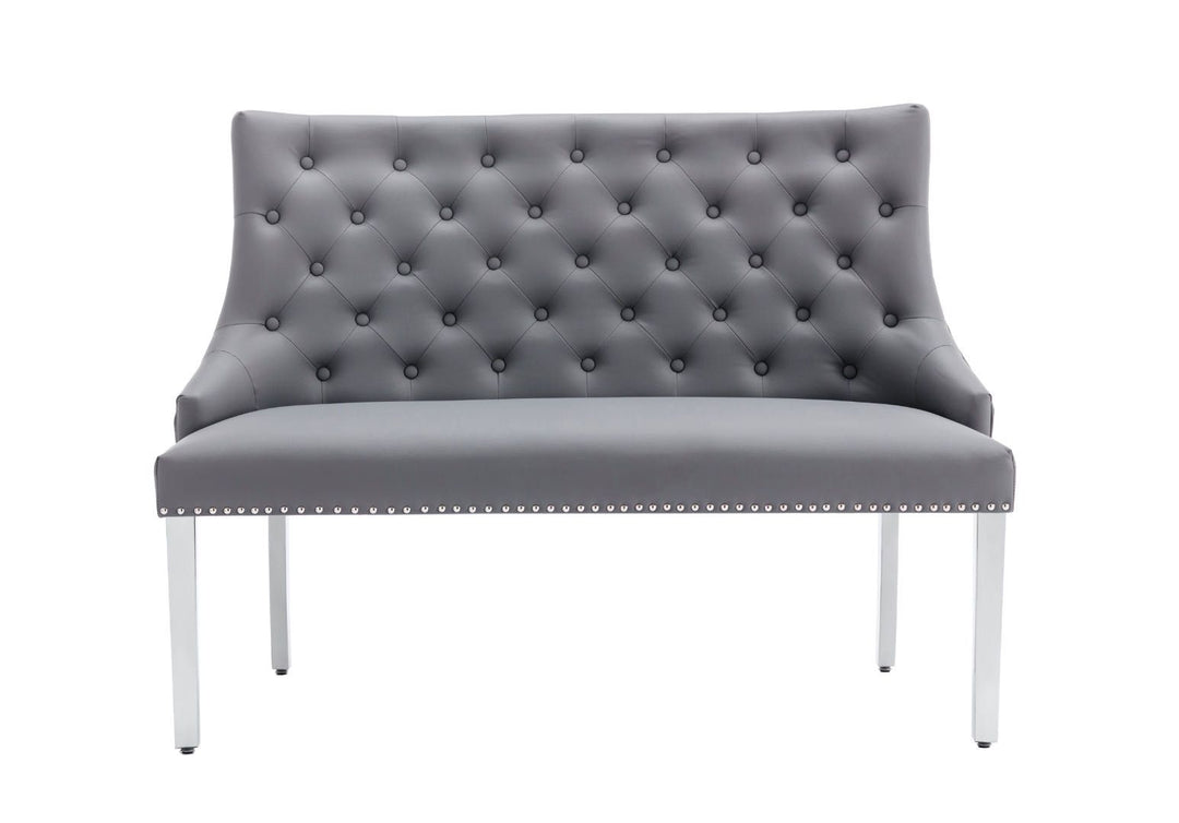 Majestic Grey PU Leather Lion Knocker Quilted High Back 130cm Dining Bench - Belmont Interiors