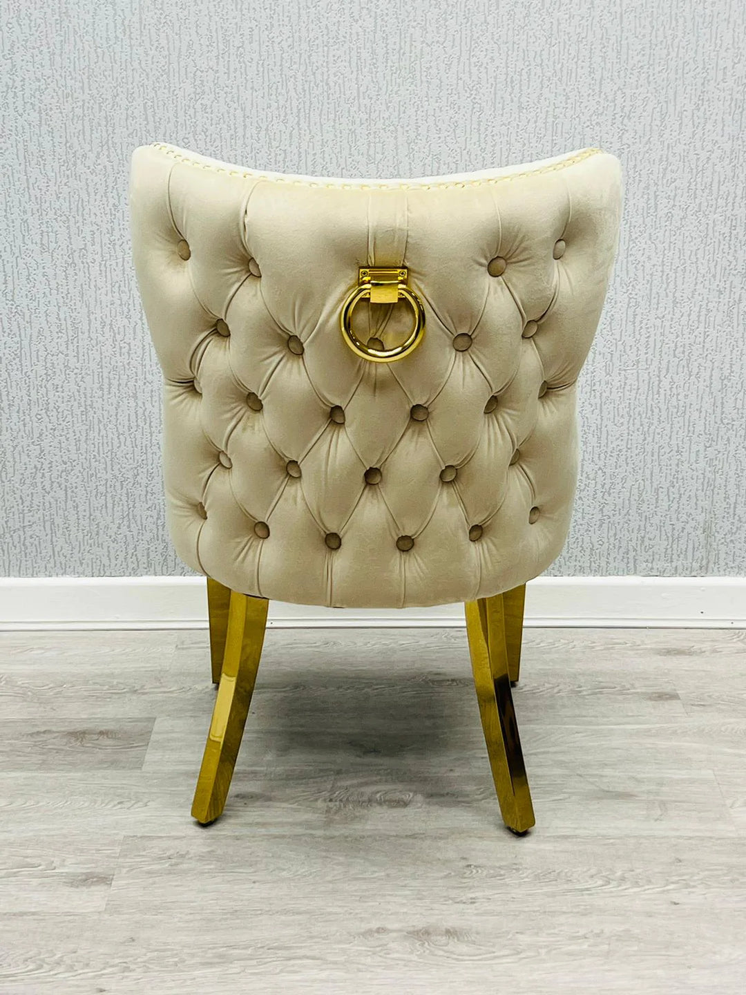 Victoria Gold Ring Cream Plush Velvet Dining Chair Gold Legs - Belmont Interiors