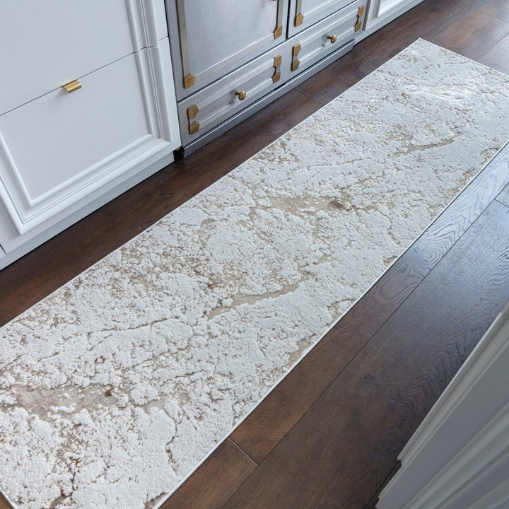 Aurora Strata AU16 Marble Runner Rugs in Metallic Beige Bronze and Grey - Belmont Interiors