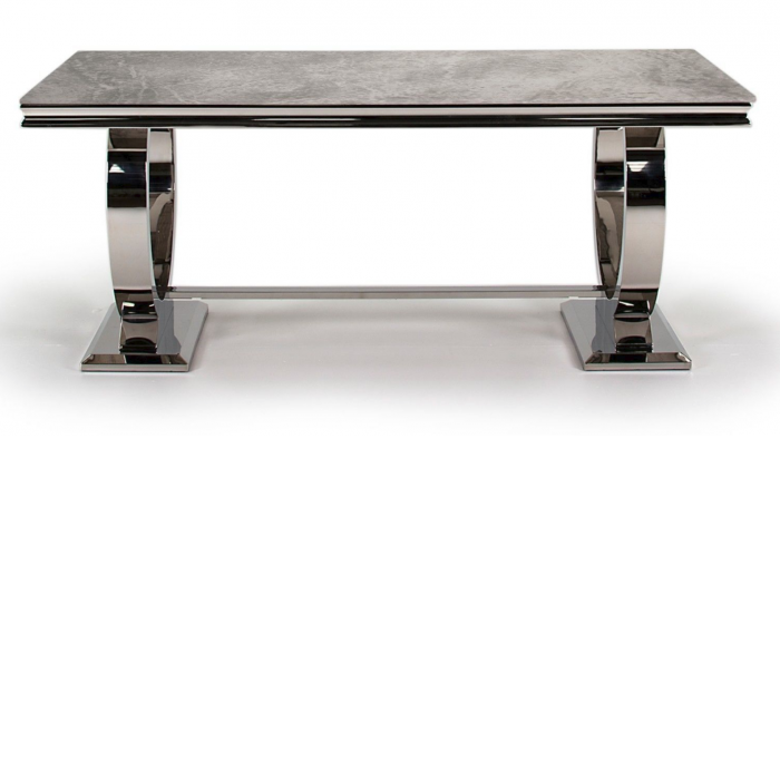 Arianna 200cm Grey Marble Dining Table + 4 Belle Charcoal Velvet Dining Chairs + 180cm Bench - Belmont Interiors