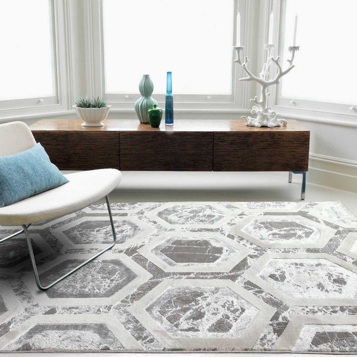 Aurora Crystal AU12 Geometric Rugs in Silver Beige - Belmont Interiors