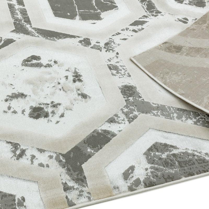 Aurora Crystal AU12 Geometric Rugs in Silver Beige - Belmont Interiors