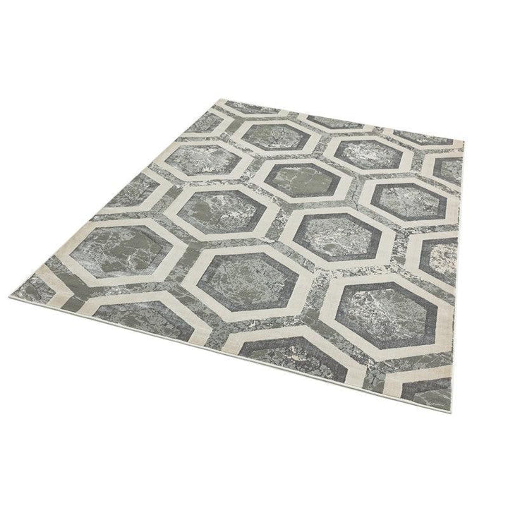 Aurora Crystal AU12 Geometric Rugs in Silver Beige - Belmont Interiors