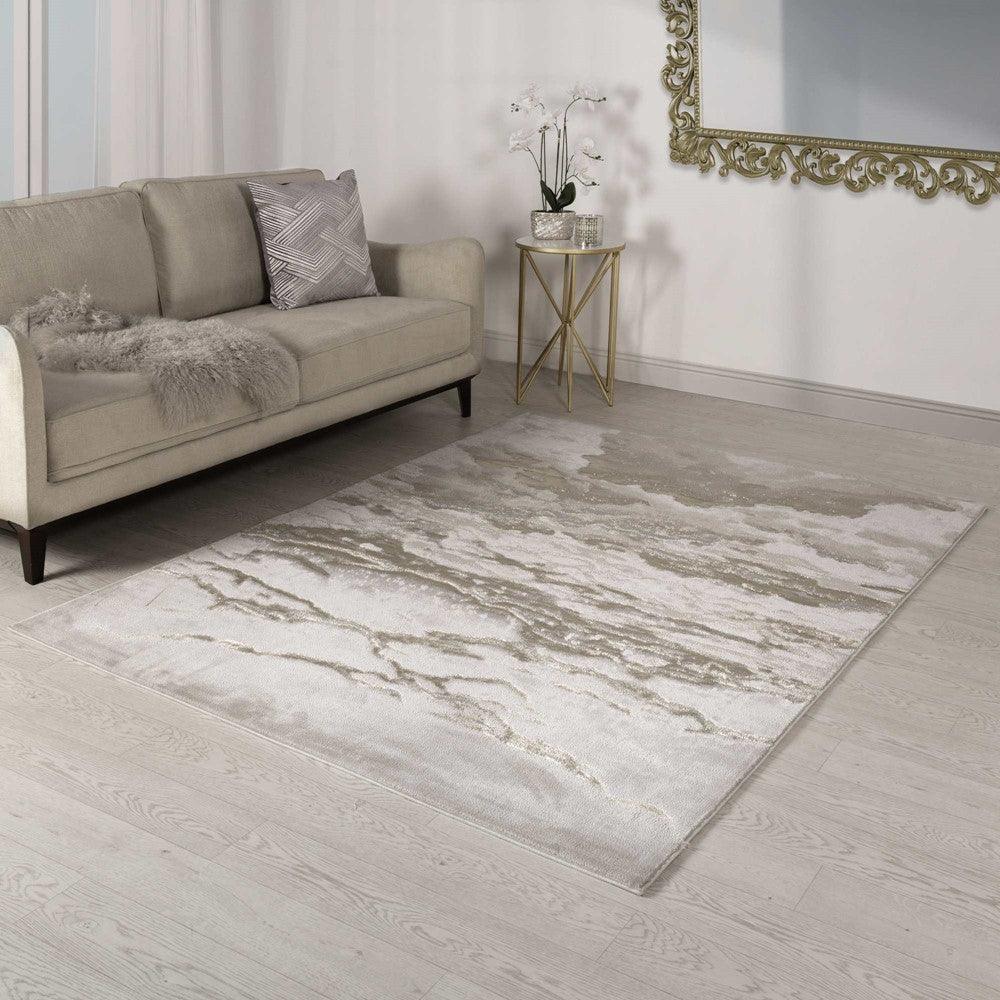 Aurora Linea AU17 Marble Rugs in Metallic Beige Bronze - Belmont Interiors