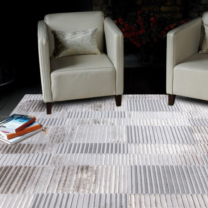 Aurora Ripple AU14 Geometric Rugs in Metallic Gold Silver - Belmont Interiors