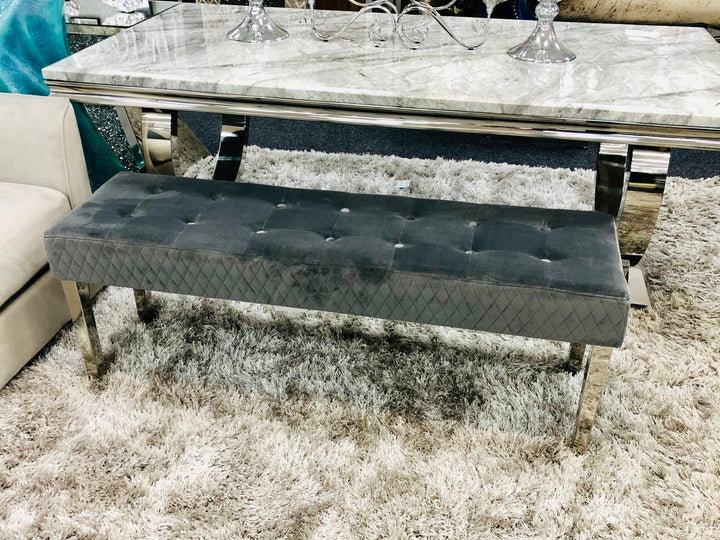 Majestic Grey Quilted Plush Velvet 140cm Bench - Belmont Interiors