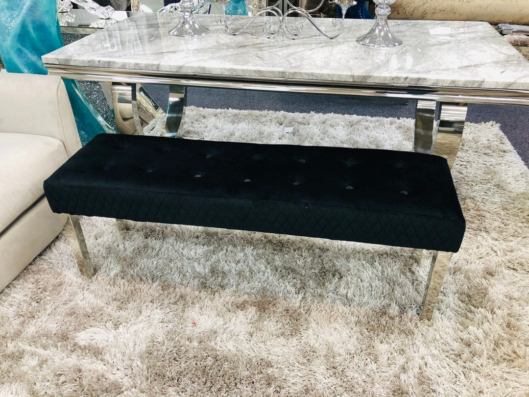 Majestic Black Quilted Plush Velvet 140cm Bench - Belmont Interiors