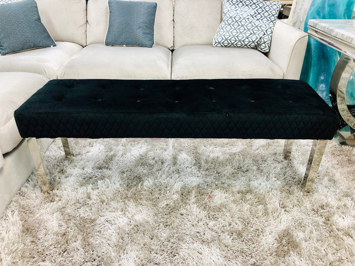 Majestic Black Quilted Plush Velvet 140cm Bench - Belmont Interiors