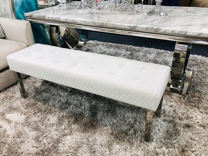 Majestic Silver Quilted Plush Velvet 140cm Bench - Belmont Interiors