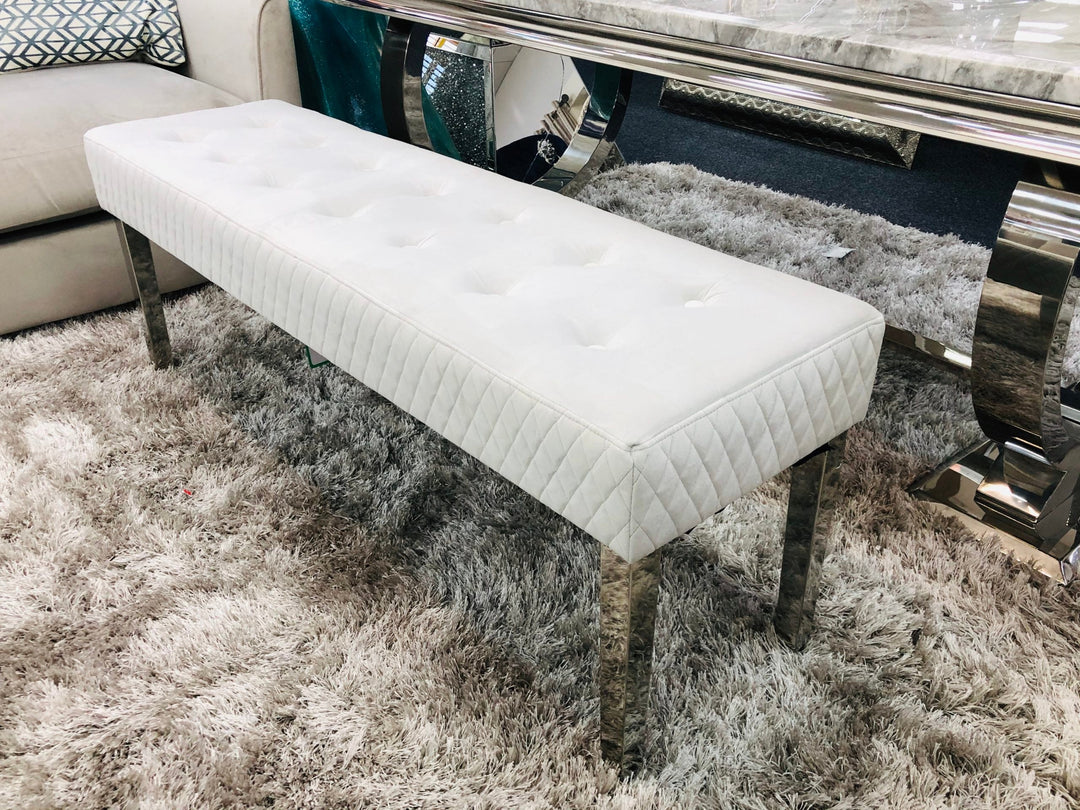 Majestic Silver Quilted Plush Velvet 140cm Bench - Belmont Interiors