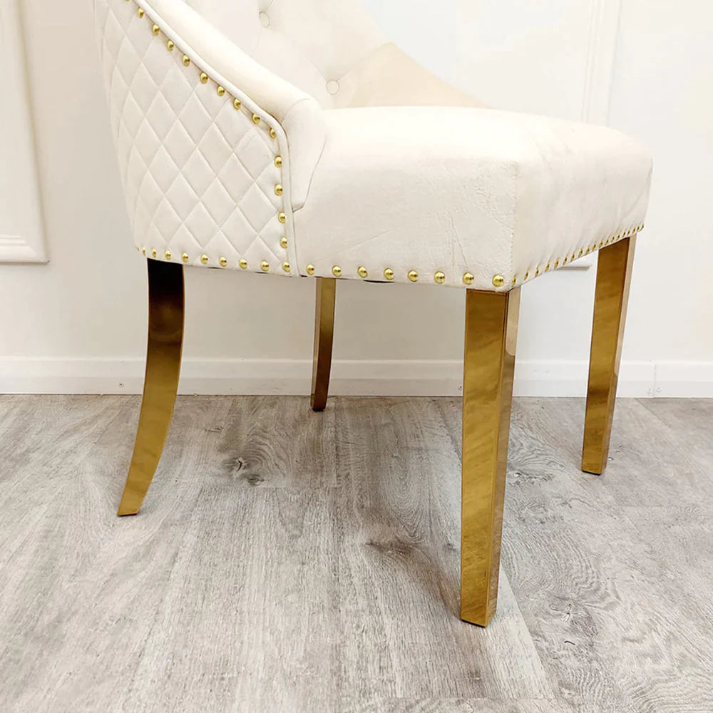 Louis Black/Gold Marble Dining Table With Gold Lion Knocker Velvet Chairs-Dining Table & Chairs Set-Cuthwells-Belmont Interiors