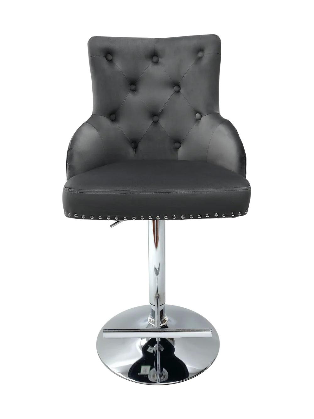 Majestic Grey Brushed Velvet Bar Stool With Lion Knocker - Belmont Interiors