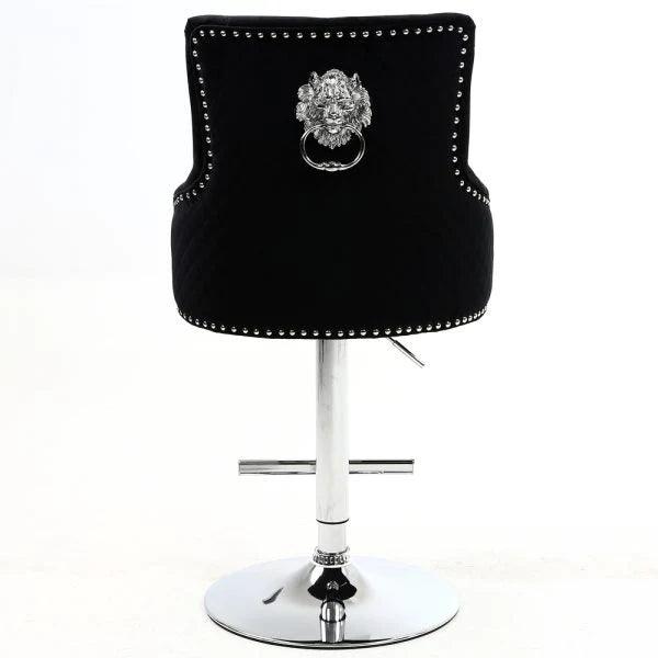 Majestic Black Brushed Velvet Bar Stool With Lion Knocker - Belmont Interiors