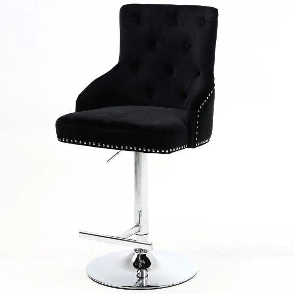 Majestic Black Brushed Velvet Bar Stool With Lion Knocker - Belmont Interiors